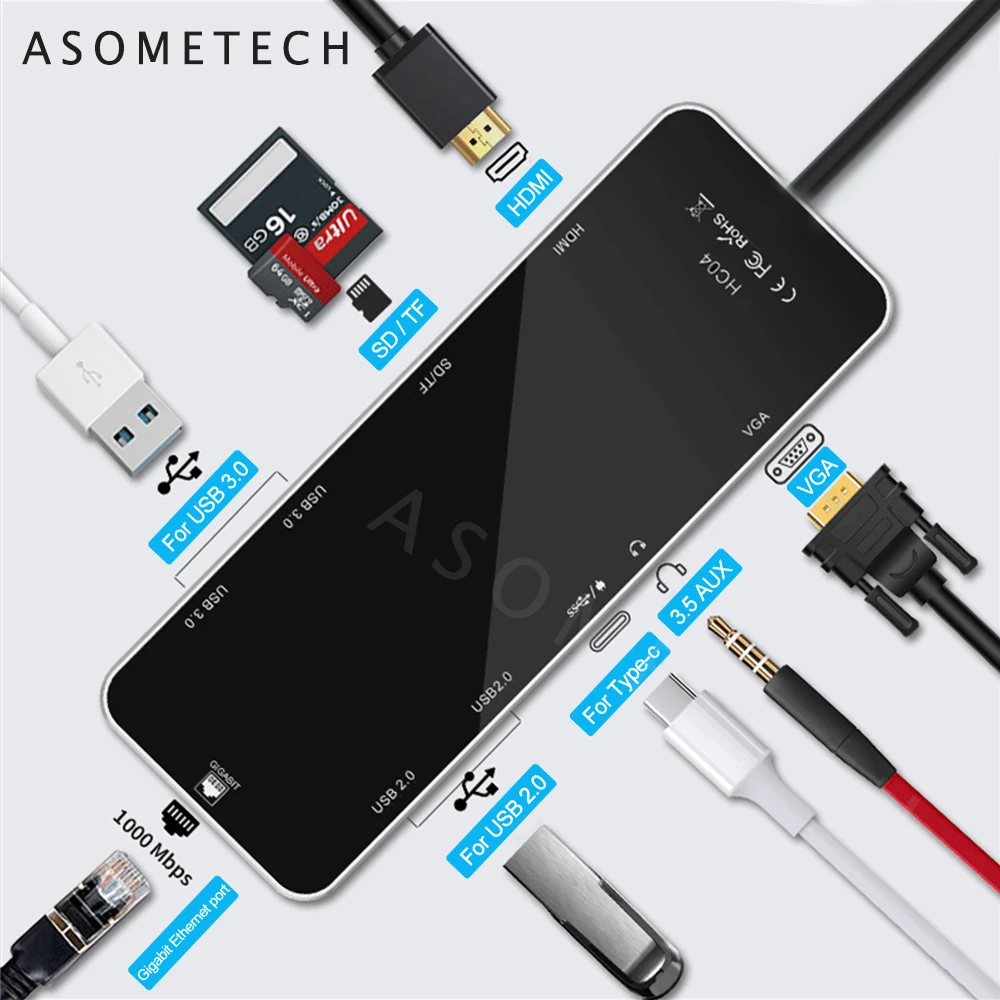 USB 3.0 Type C Hub Multi 3 0 VGA SD/TF кардридер адаптер док станция для ноутбука аксессуары
