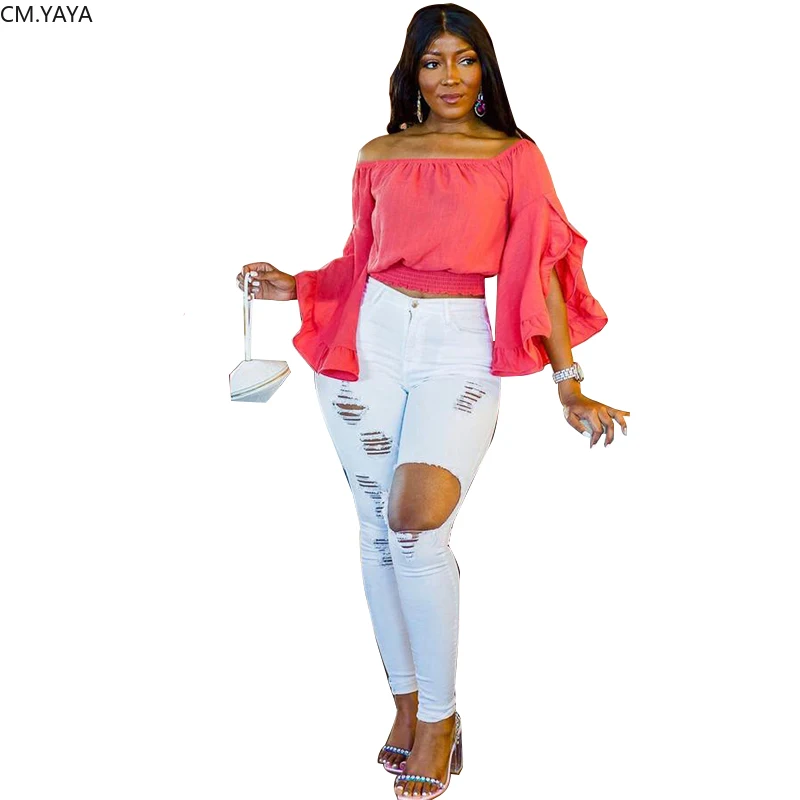 Женские летние блузки с расклешенными рукавами сексуальная модная одежда для