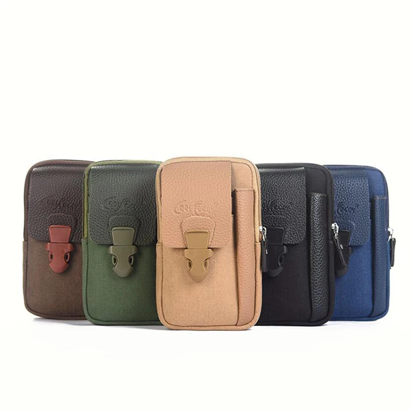 

Men Canvas Fanny Waist Bag Business Sports Casual Mobile Phone Belt Bum Pouch Wallet Elderly Male Zipper Outdoor Pocket