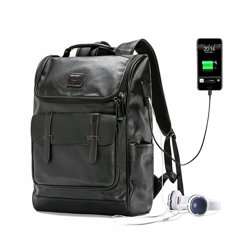 Рюкзак из искусственной кожи Мужской рюкзак школьный студенческий умный зарядка