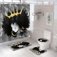 cool girl crown shower curtains black african style bathroom curtain bath sets toilet cover mat non slip washroom rug set gift