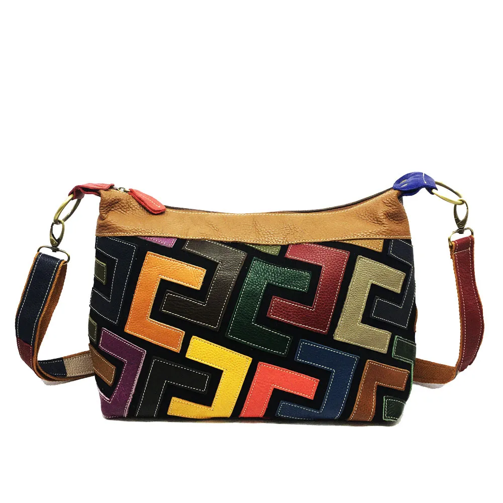 

100% Genuine Leather Women Tote Shoulder Bag Geometric Patchwork Ladies Bags For 2021 Shoulder Bag Small Crossbody Bag