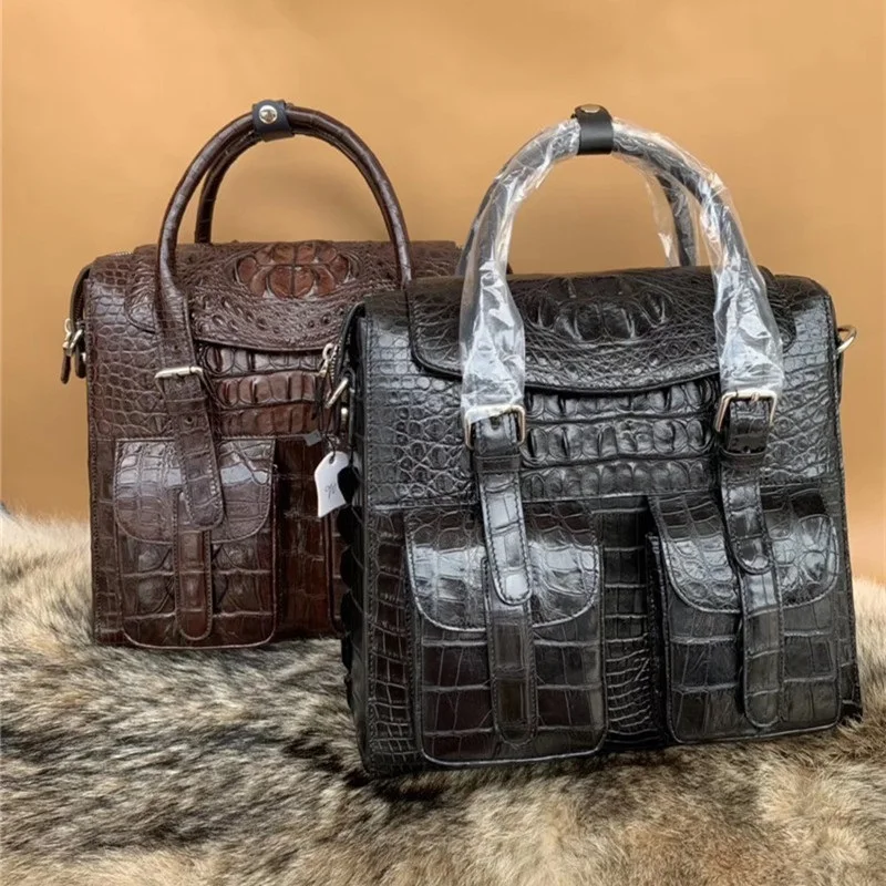Повседневная дизайнерская мужская сумка из натуральной крокодиловой кожи с