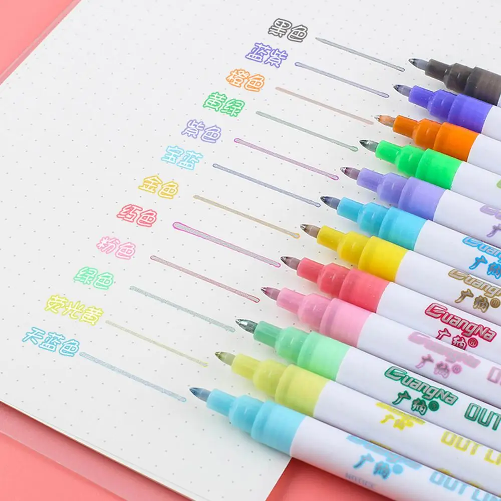 

12 Colors 0.7mm 2.0mm Metal lines Art markers Outline pen Art Drawing Pens for Calligraphy Lettering Color Scrapbooking
