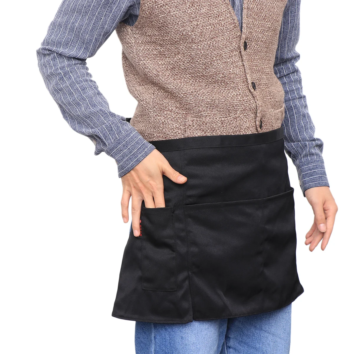 

Кухонный Фартук с короткой талией, нагрудник с короткой талией, костюм горничной с карманом, кухонвечерние сувениры для официантки (черный)