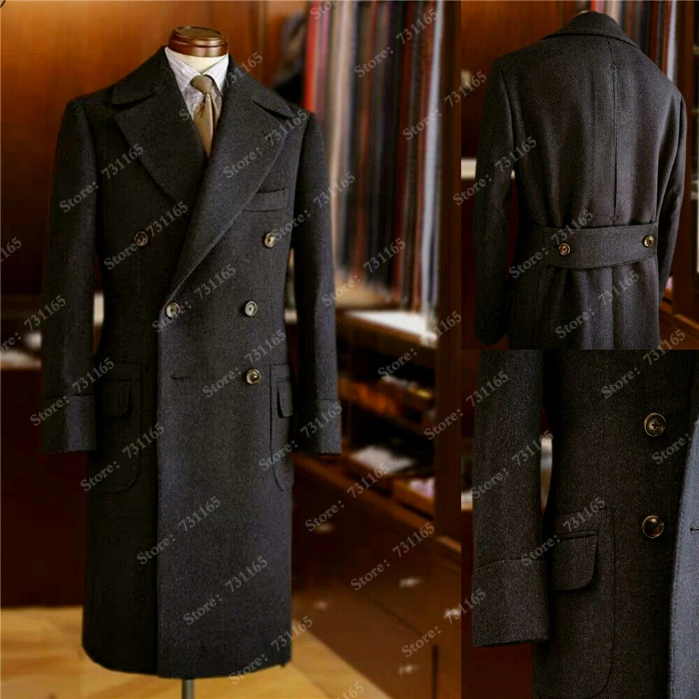 

Winter Suit Jackets Black Tweed Wool&Blended Thick Double Breasted Overcoat Slim Fit Long Blazer Formal Wedding Tuxedos Coat