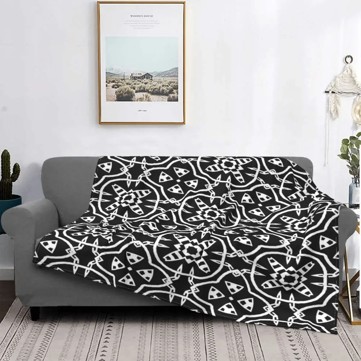 

Manta de Design celta para cama, colcha de lino a cuadros, manta Heat a cuadros en blanco y negro, 90