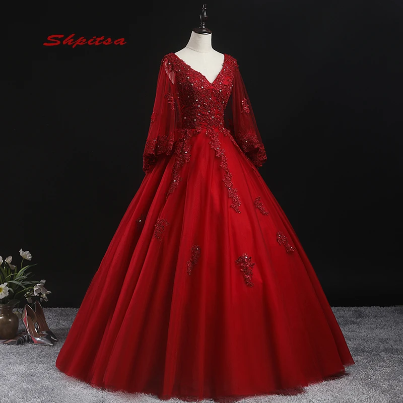 Красное Бальное Платье кружевные платья для Quinceanera 15 сладких 16 пышных с курткой