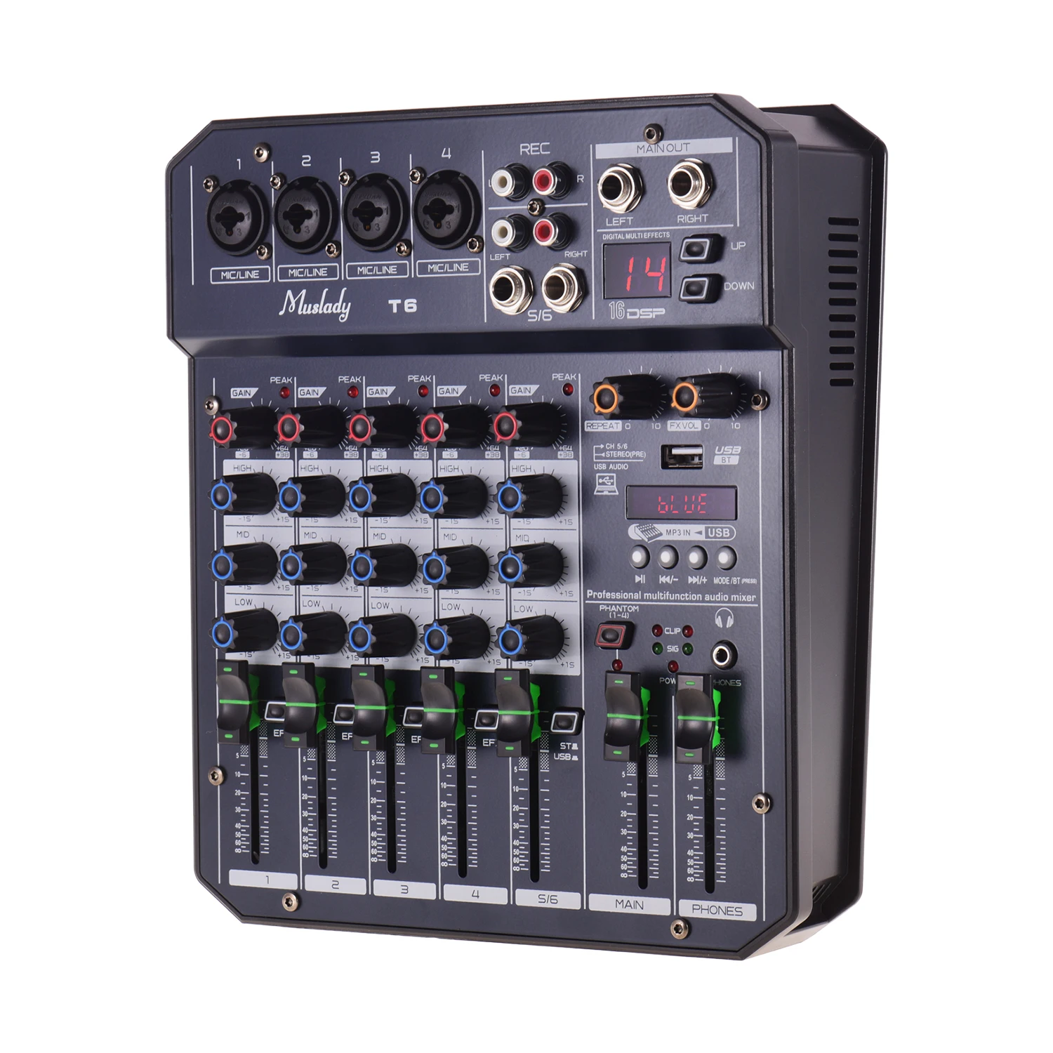 Muslady T6 Портативный 6 канальный звуковая карта микшерный пульт звукомикшер
