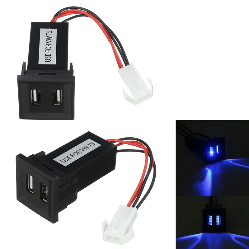 Blue Dual USB Charger Adapter Socket Phone for ASR Dash Blank Switch T5 Transporter 2003-2009 |