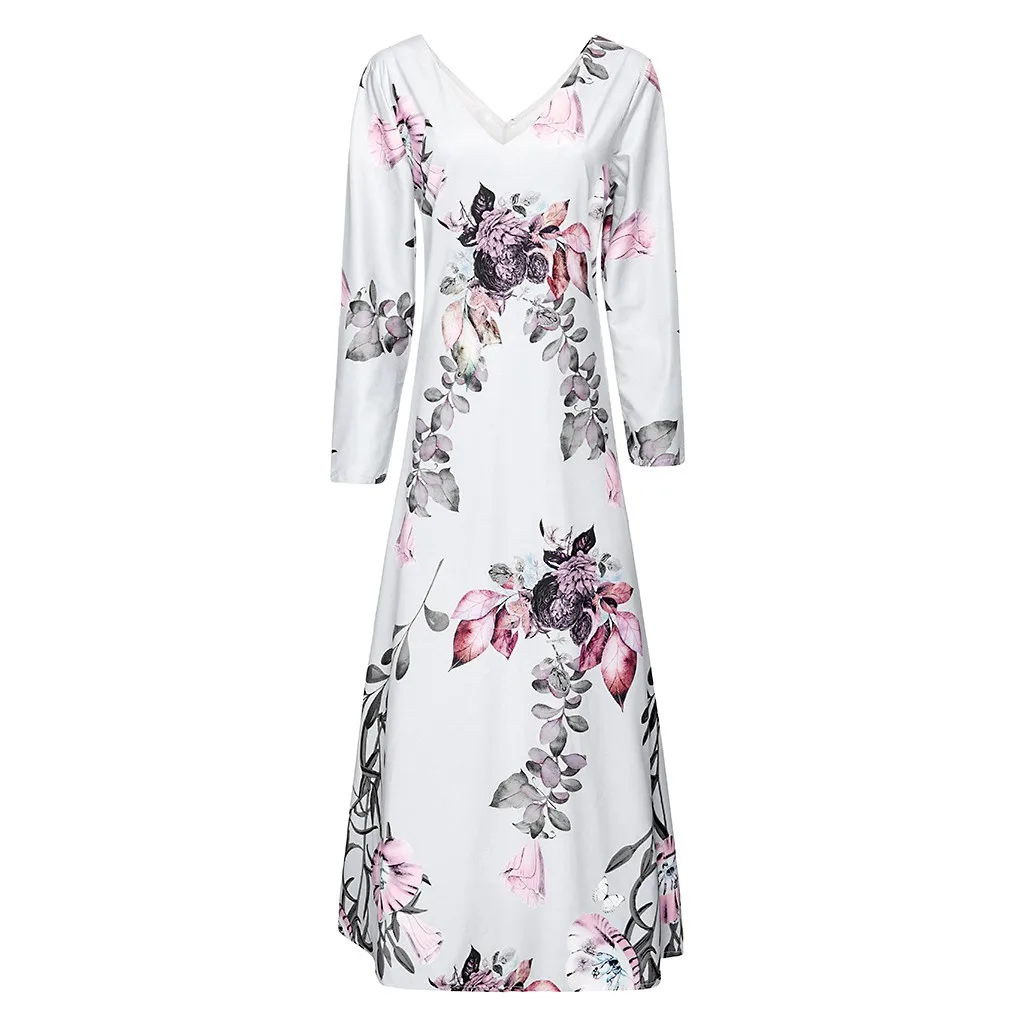 MISSOMO vestidos, макси платье, женское Повседневное платье размера плюс 5XL, женское платье с v-образным вырезом, с цветочным принтом, с длинным рукавом, свободные платья, платье для вечеринки 910