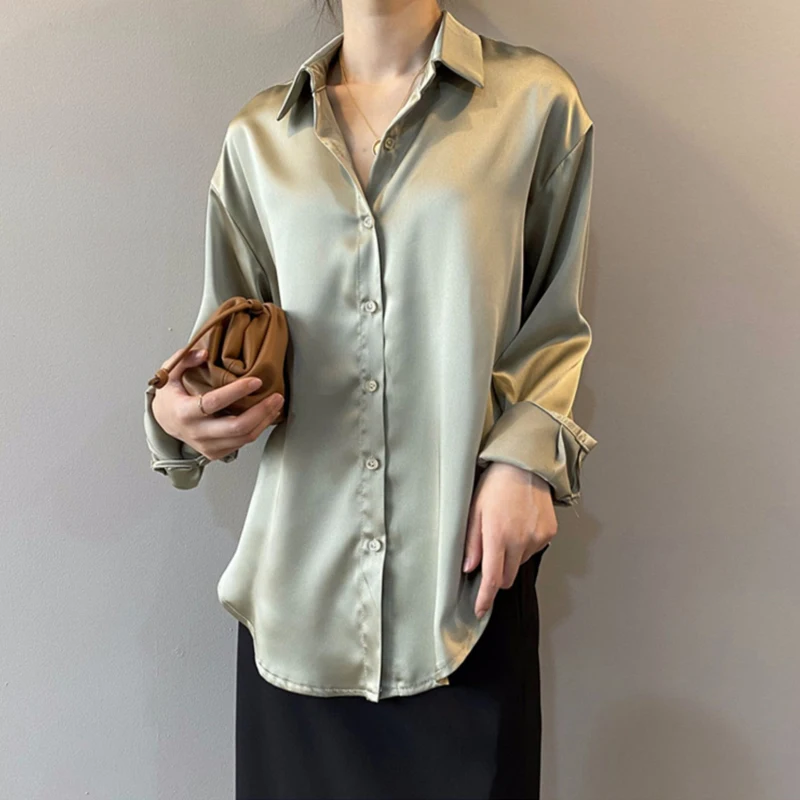 

All-match blouse white shirt blouse women mujer chemise femme camisa femme manche long silk blouse button up shirt crop top