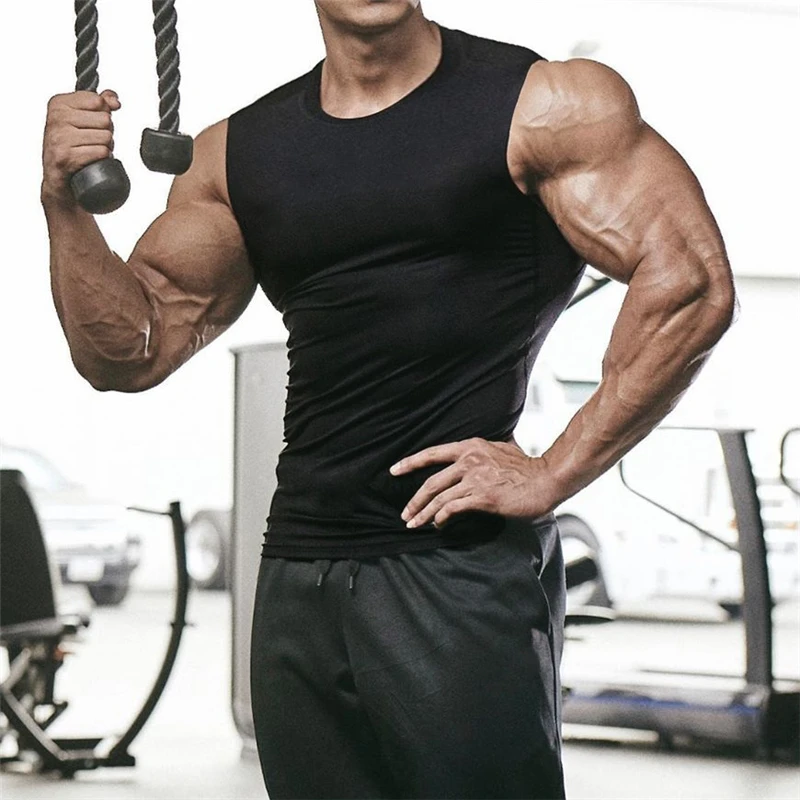Майка мужская для спортзала Облегающая рубашка без рукавов фитнеса бодибилдинга