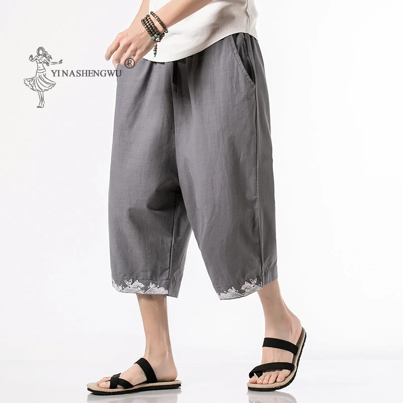 

Japan Male Harajuku Yukata Retro Japanese Kimono Plus-sized Harem Printed Pants Chinese Shorts Trousers Asian Costume Summer New