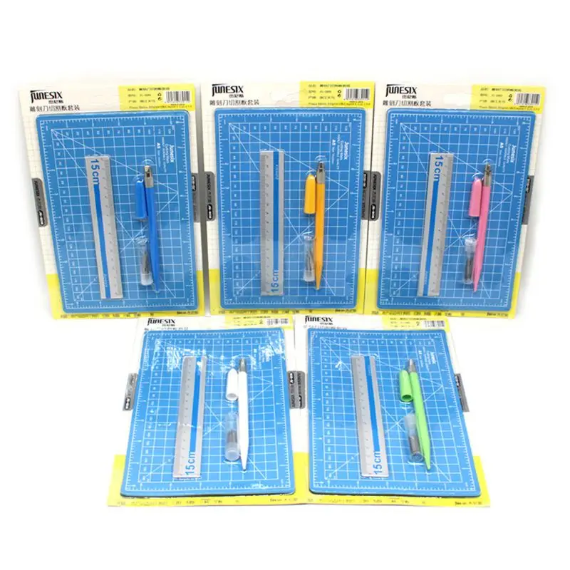 

Hand Account Art Pen A5 Cutting Pad Set Engraving Pen Knife Aluminum Ruler Self Healing Cutting Rotary Mat Three Piece Set