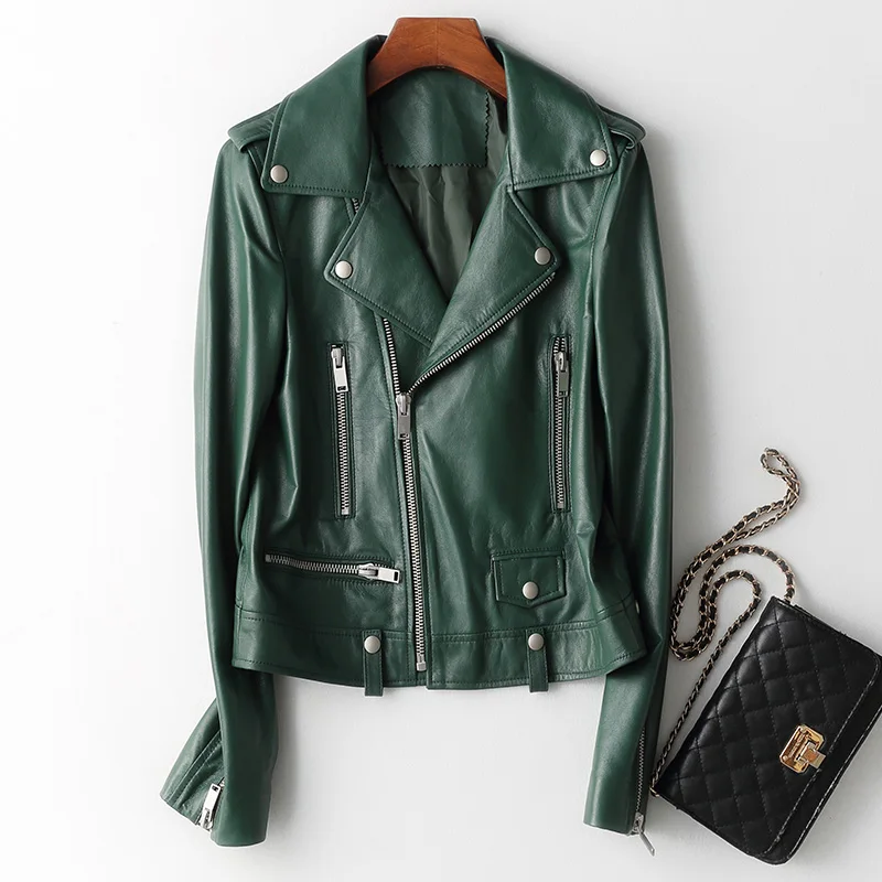 JAZZEVAR 2023 New High Fashion Street Women Real Sheep Skin Leather Jacket Genuine Leather Classic short Motorcycle Jackets