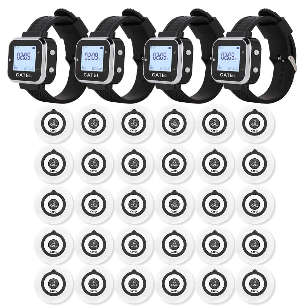 CATEL 30 Button 4 Watch Pager Wireless Calling System Call Transmitter Paging for Restaurant Cafe Waiter Service Bell Buzzer