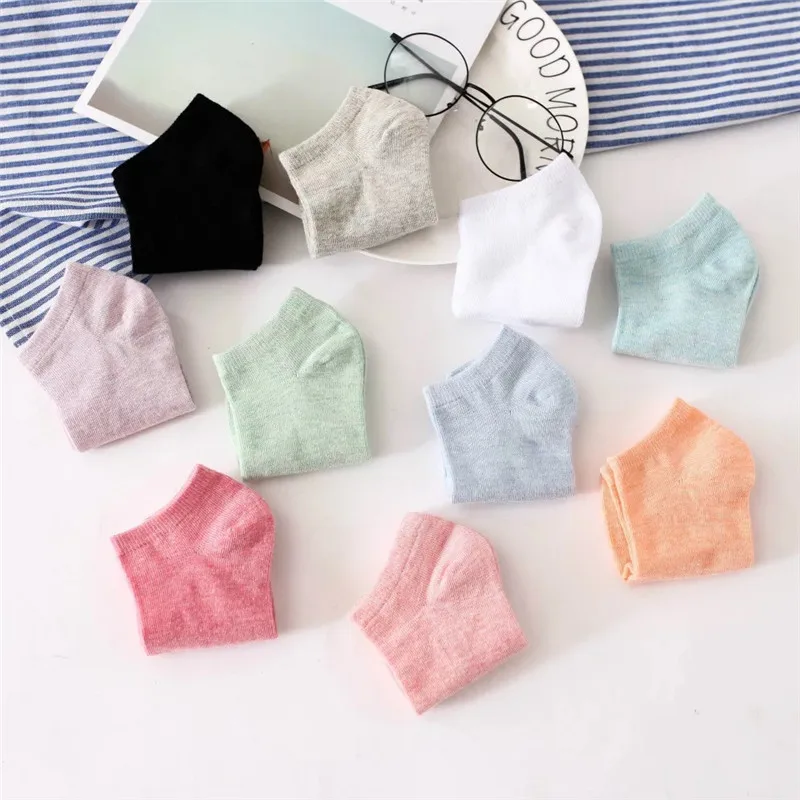 Женские носки незаметные неглубокие цветные хлопковые однотонные | Женская