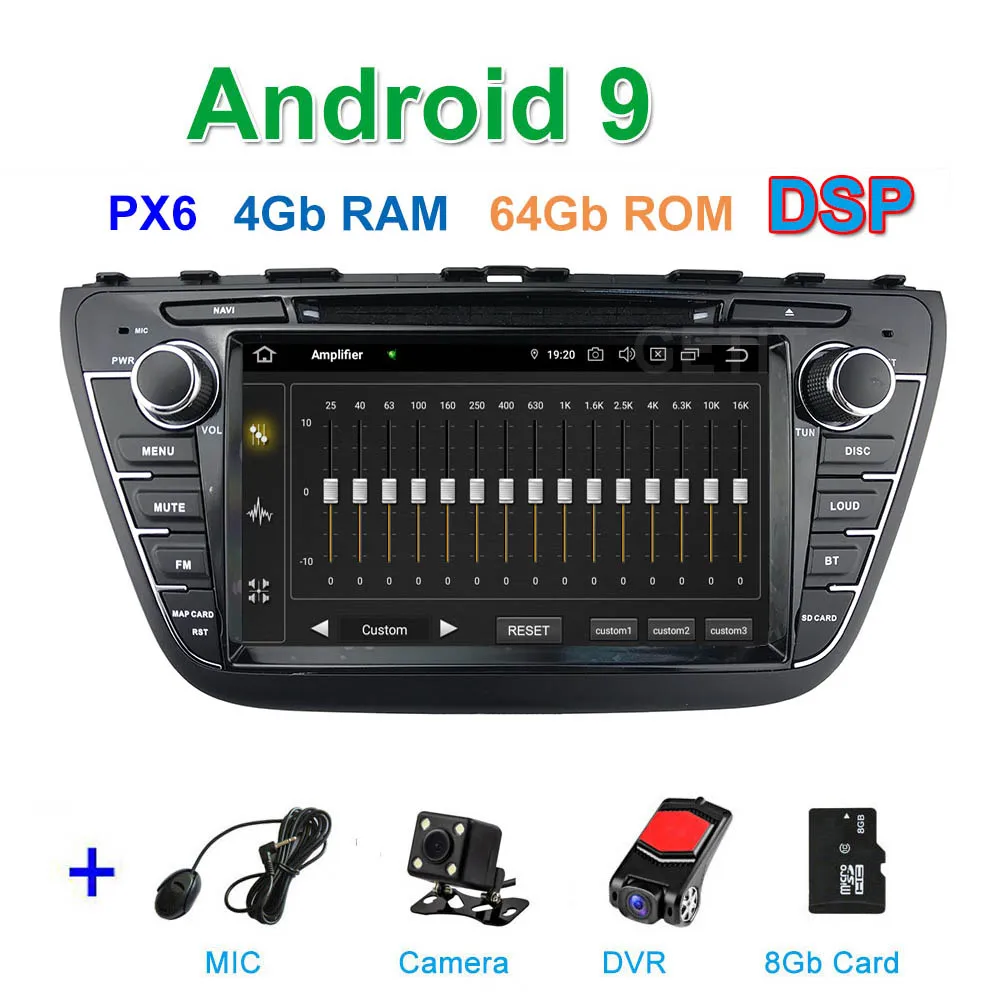 DSP 64G PX6 Android 9 автомобильный DVD для Suzuki SX4 S Cross Авто Радио Стерео gps Навигация Аудио Видео - Цвет: PX6 CAM DVR SD DSP