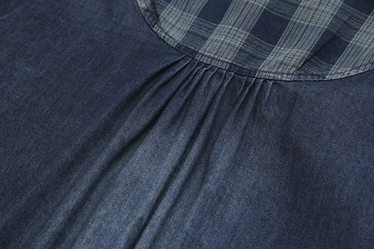 

Plus Size XL-4XL Cotton&Denim Patchwork Tops Women's Long Sleeved Spring Summer New Denim Blouse High Street Vintage Blusas