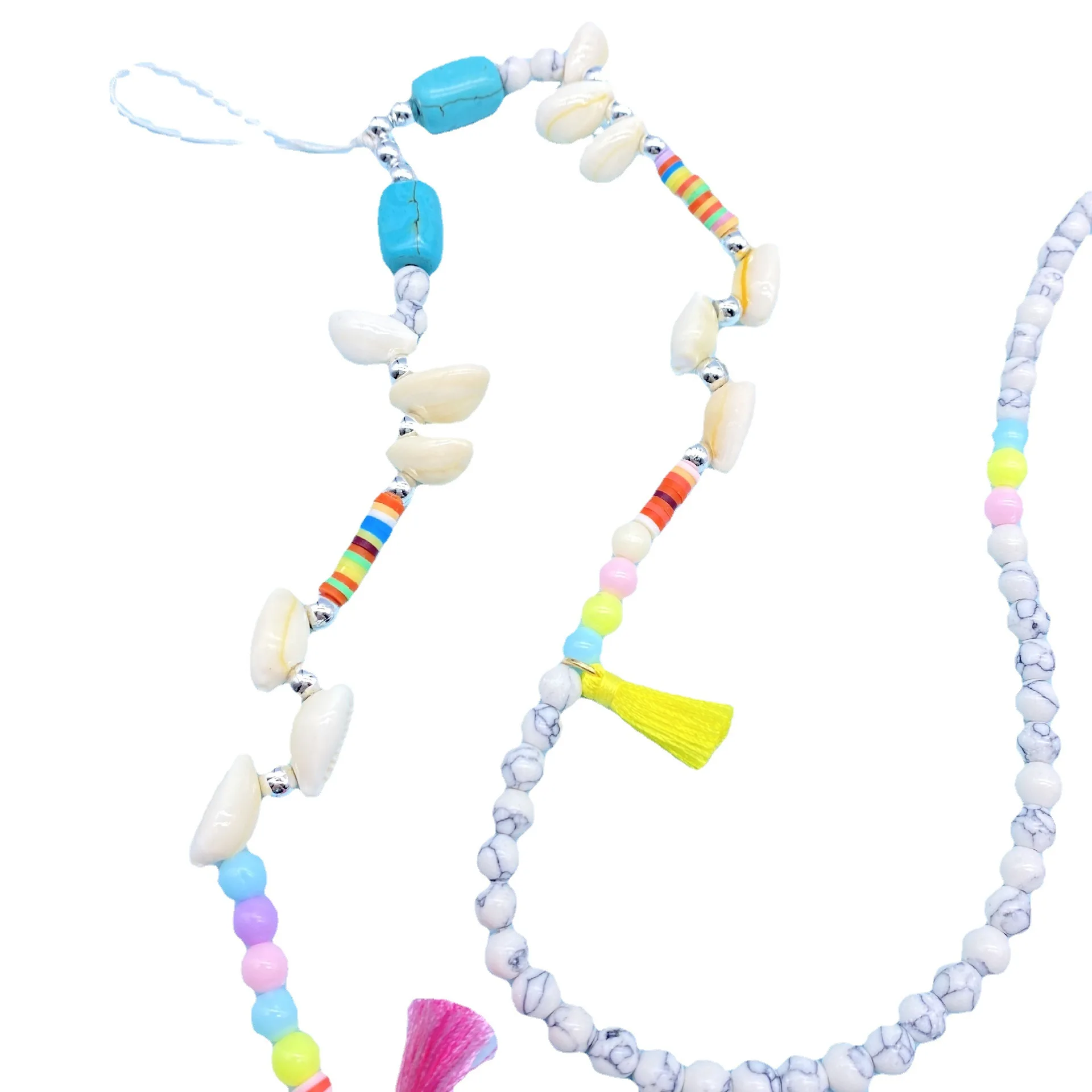 

Colorful Crystal Beads Chain Shells Lanyard Strap Cord for Anti-lost Mobile Phone Chain Men and Women Decoration Gift