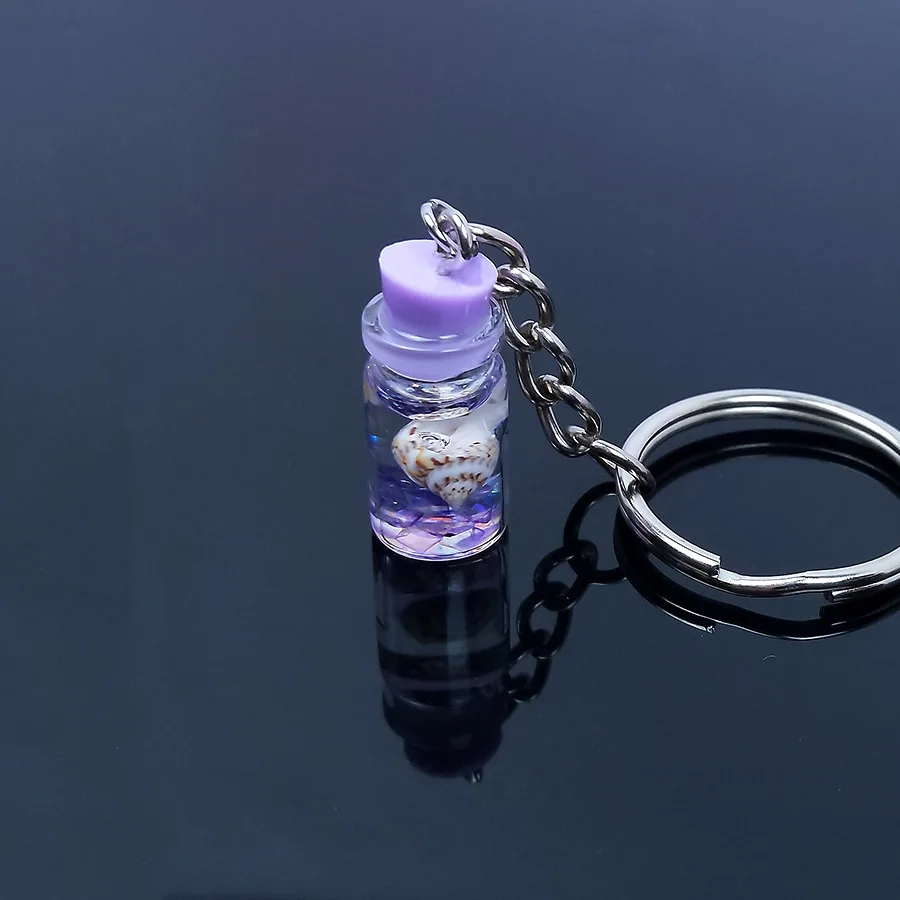 Style 1 Purple Милый акриловый резиновый мини-брелок для ключей с раковиной и песком, брелок для ключей с бокалом для напитков, брелок для женщин и мужчин, брелок для ключей, Подарочный Брелок - Цвет: Style 1 Purple