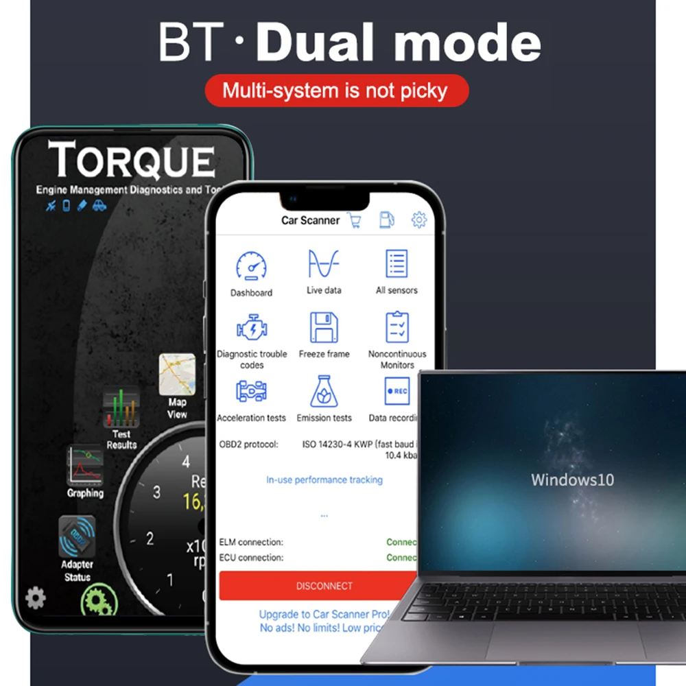 Car OBD2 Scanner ELM327 OBDII Bluetooth-compatible V2.0 Diagnostic Tool for Android Windows Code Reader Single PCB |