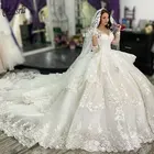 Роскошное бальное платье с длинным рукавом и многоярусной юбкой, свадебное платье с V-образным вырезом, кружевной аппликацией и шнуровкой сзади, свадебное платье Дубая, арабское свадебное платье