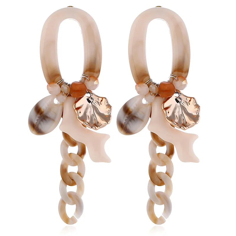 C White Boho Цветок Для женщин мотаться себе серьги смоленая оболочка коралловый слоев серьги винтажная Этническая биж - Окраска металла: C White