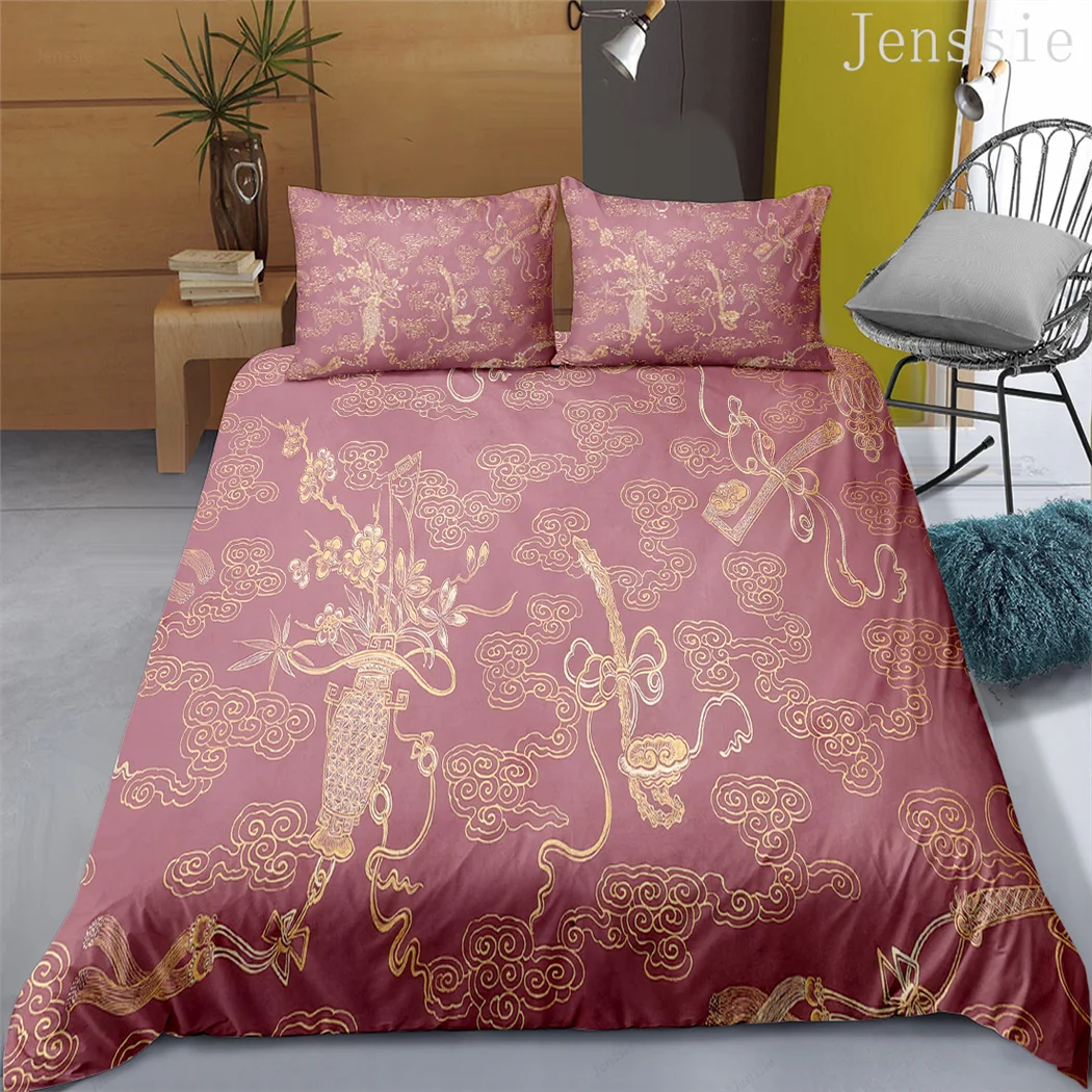 Комплект постельного белья в китайском стиле с 3D принтом пододеяльник имитацией