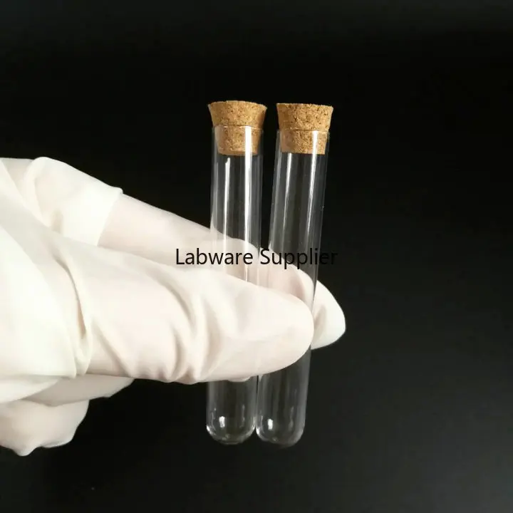 

100pcs/lot 12x75mm Clear Glass Test Tubes Round Bottom with Cork Stopper for Kinds of Labs/schools Glassware