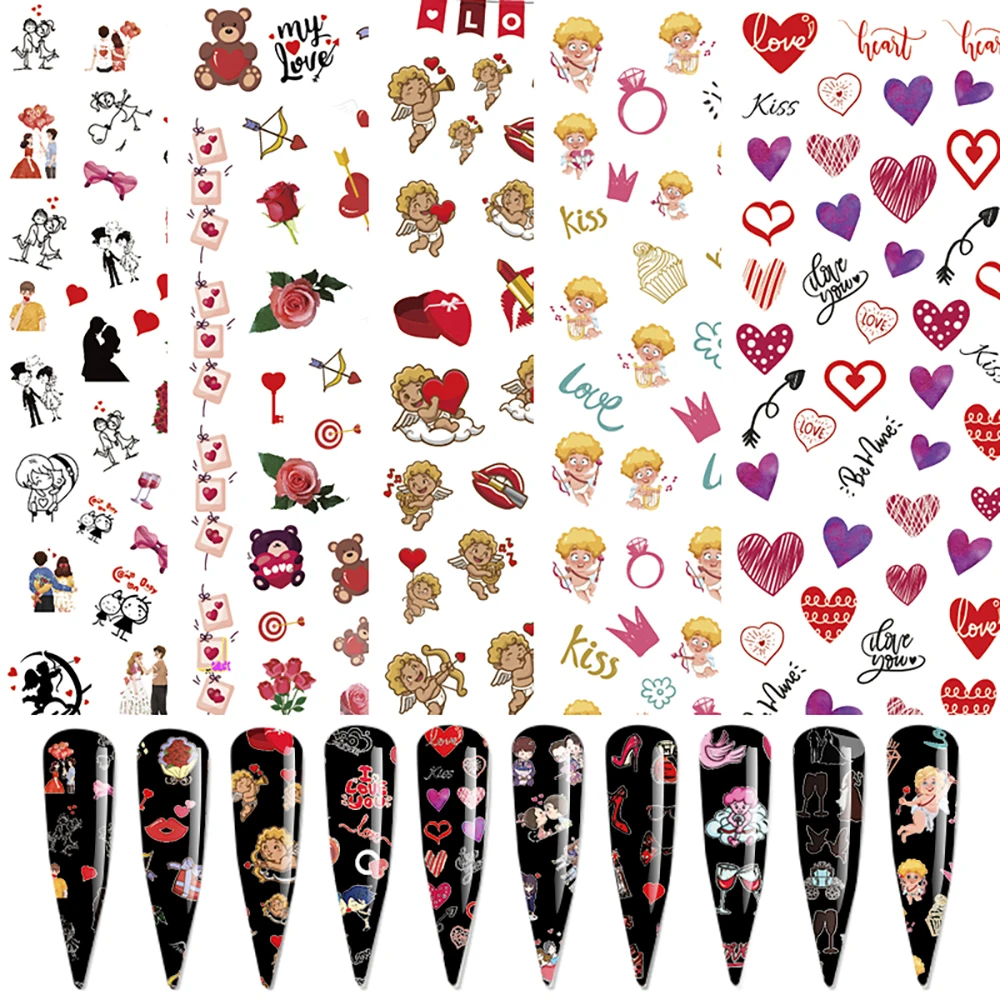 

Valentine's Day Rose Cupid Love Nail Stickers Nail Art Decoration Waterproof Self Adhesive Manicure Decals