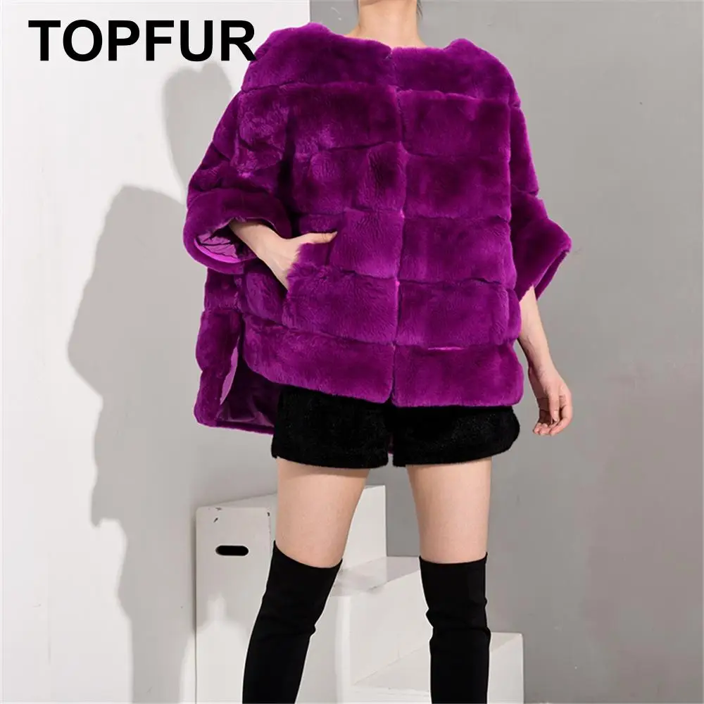 Женская кожаная куртка с мехом винно фиолетового цвета кролика Рекс женская