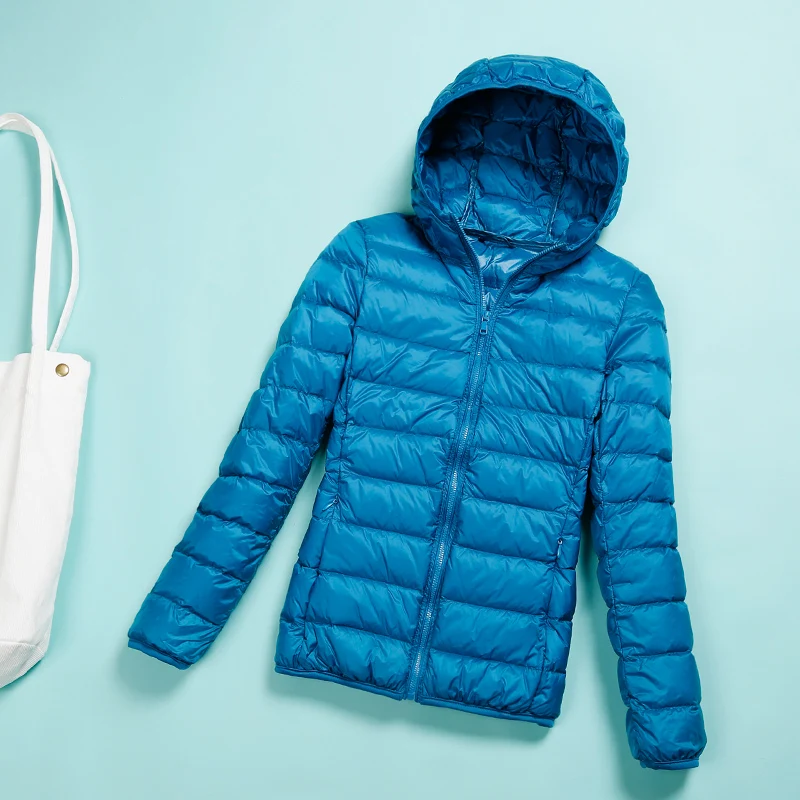 

Down Jacket Women 2020 Autumn Winter Slim Short Hooded Warm UltraLight Plus Size Thin White Duck Down Coat Women Outerwear Parka