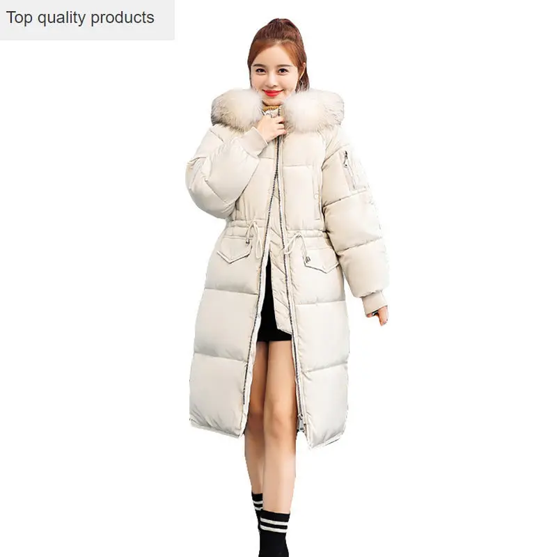 Зимняя длинная хлопковая куртка для женщин белая черная с мехом капюшоном