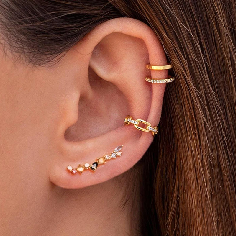 

MC Real 925 Sterling Silver Earrings For Women Gold Flower Rattan Stud Colorful Rainbow Zircon Ear Climber Earring Fine Jewelry