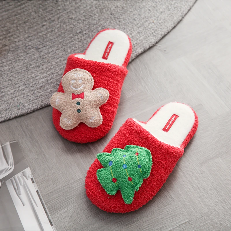 New winter soft Christmas warm home slippers three-dimensional gingerbread men non-slip indoor cotton slippers
