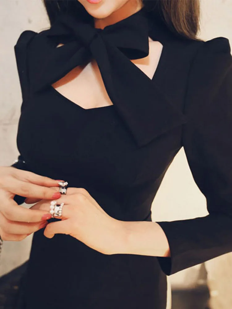 Черное обтягивающее платье 2019 осеннее Новое высококачественное женское модное