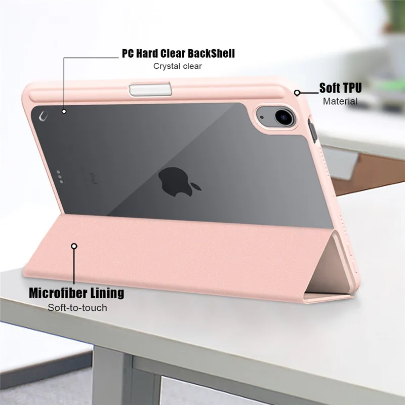 Для iPad Mini 2021 чехол 8 3 дюйма тройного сложения кожаный Прозрачный Жесткий задний