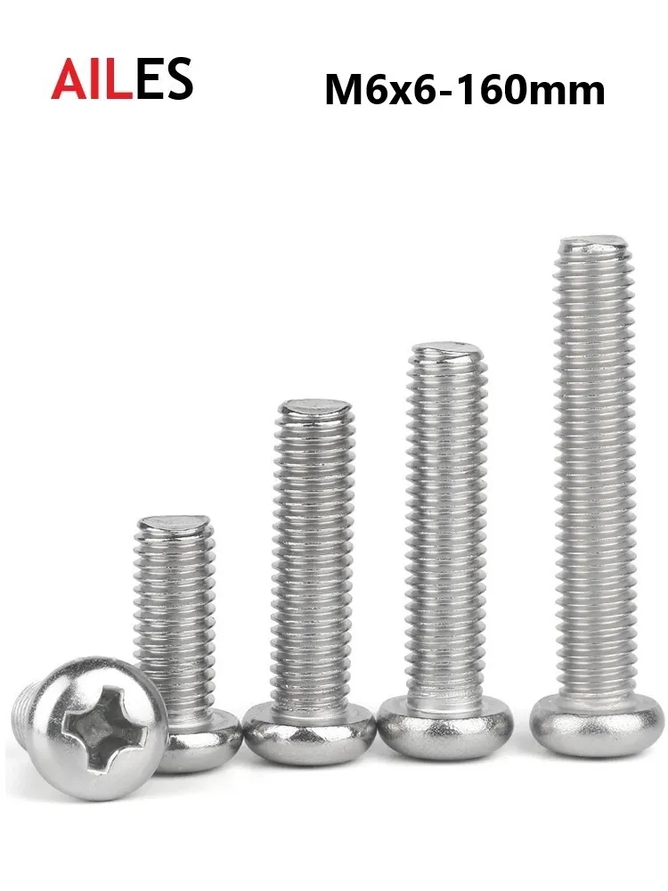 

6mm Cross Recessed Pan Round Head 304 Screws Stainless Steel Phillips Machine Bolts M6 x 6 8 10 30 100 110 120 130 150 160mm