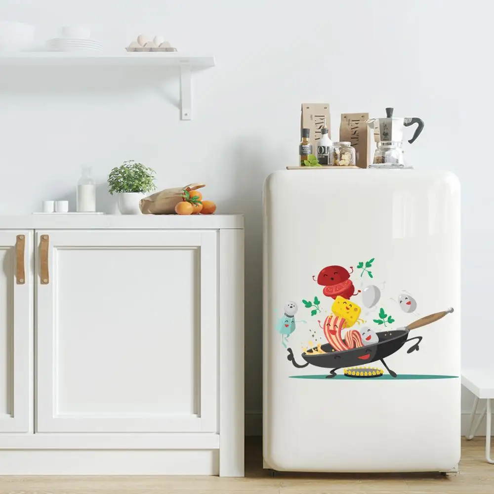 

Cartoon Happy pan kitchen Wall Sticker For Kitchen fridge cupboard decoration art Decals Removable home stickers Mural wallpaper