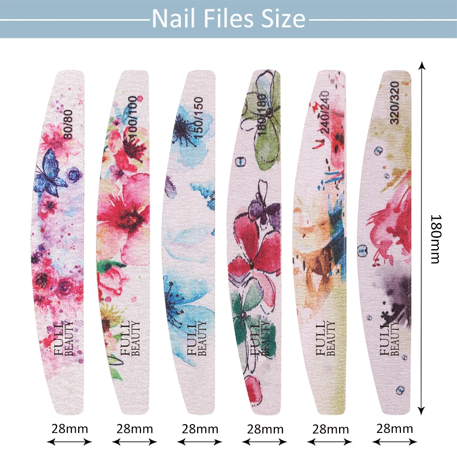 6 шт./лот профессиональные пилки для ногтей полулунообразный шлифовальный