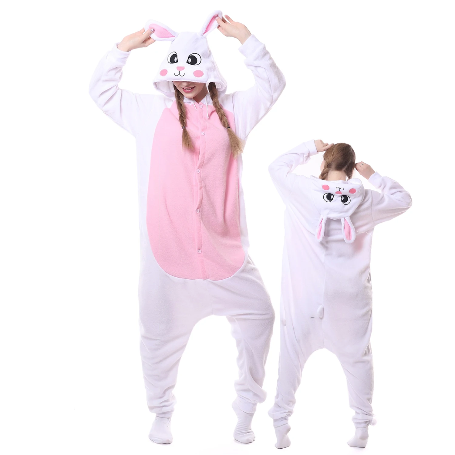 

Rabbit Onesies Women Girls Unisex Animal Pajamas Winter Sleep Suit Couple Overall Polar Fleece Cosplay Costumes Onesieshow
