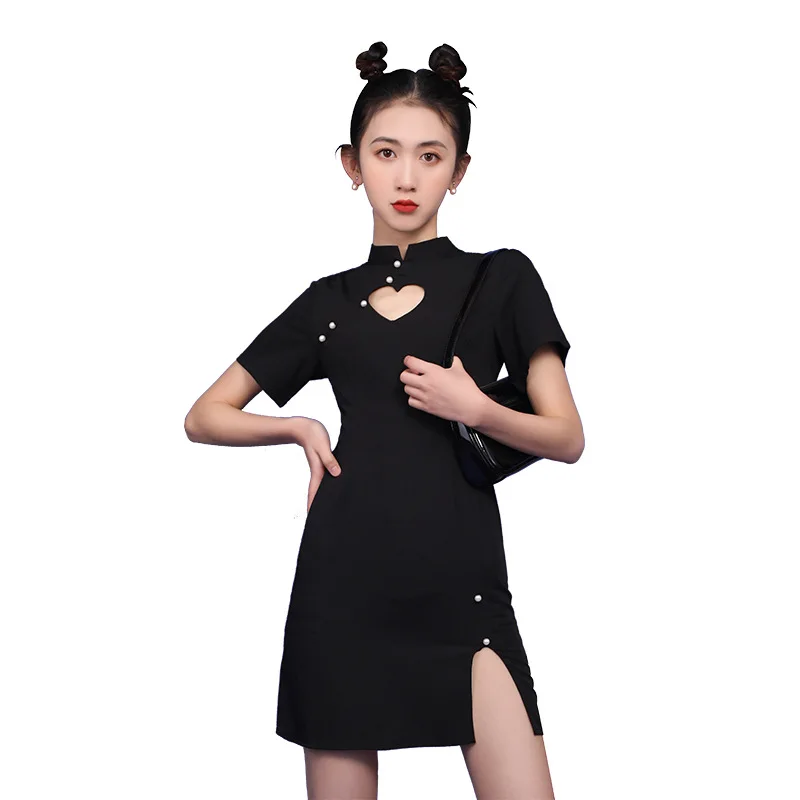 

Summer New Female University Improved Cheongsam Wind Black Dress Slim Sexy Thin Black Dress