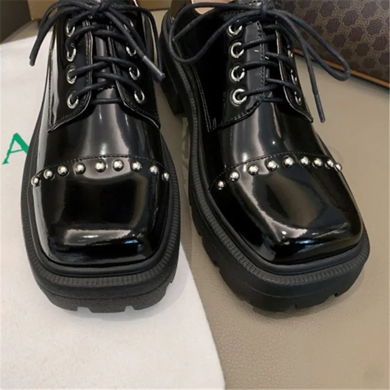 Туфли-оксфорды PXELENA из натуральной кожи с заклепками на шнуровке квадратным