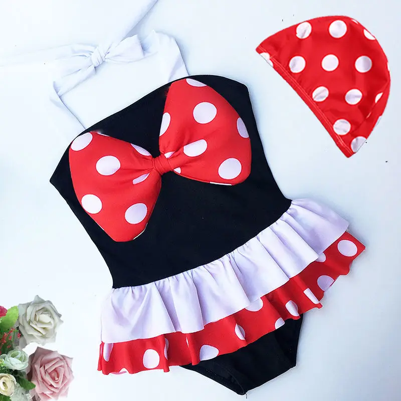 

2-8 Years Girl Swimsuit Polka Dot Bow Print Bathing Suit 2021 New One-Piece Cute Children's Swimwear Girls Summer Bathing Suits
