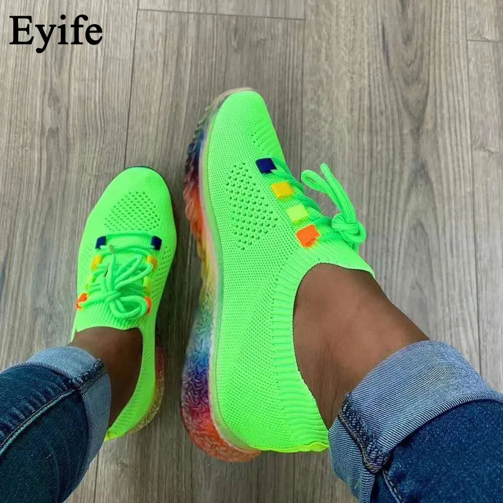 

Женские повседневные туфли, новинка 2021, сетчатые дышащие Лоферы карамельных цветов на плоской подошве, модные спортивные кроссовки на шнур...