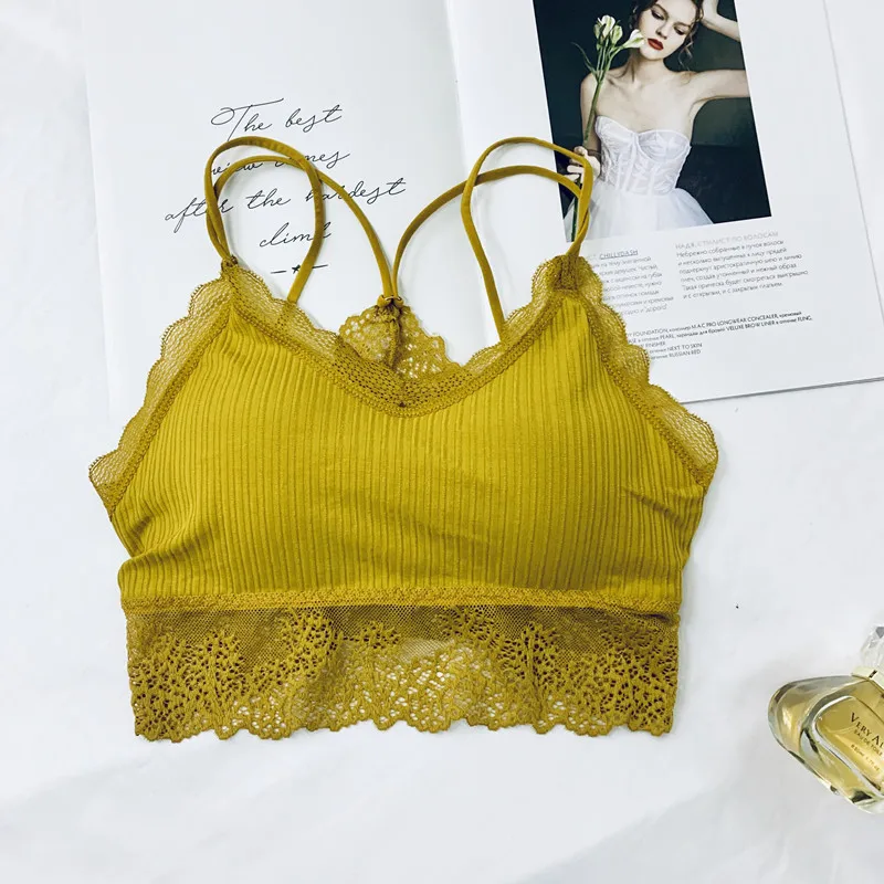 Lace Tops Women Tank Crop Top Feamle Cropped Seamless Underwear Sexy Lingerie Padded Camis Backless Cotton Camisole | Женская одежда