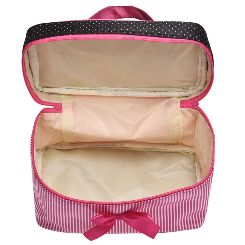 Designer Cosmetic Bags Women Bag Square Bow Stripe Dot Organizer Travel Makeup Case Box Necessaries | Красота и здоровье