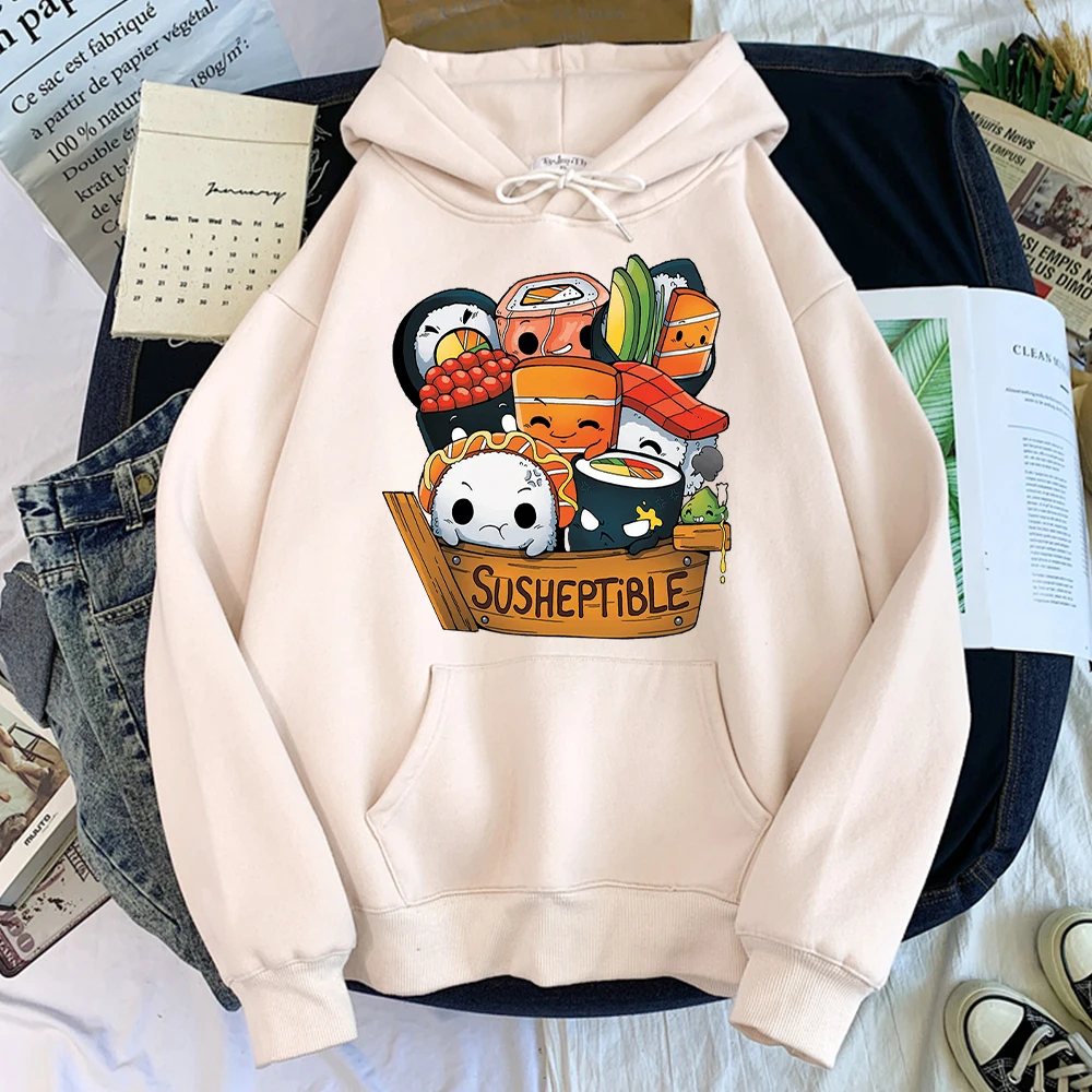 

Japanese Cartoon Susheptibleble Sushi Hoodies Harajuku Clothing For Male Trendy Streetwear Tracksuits Men Warm Loose Sweatshirt